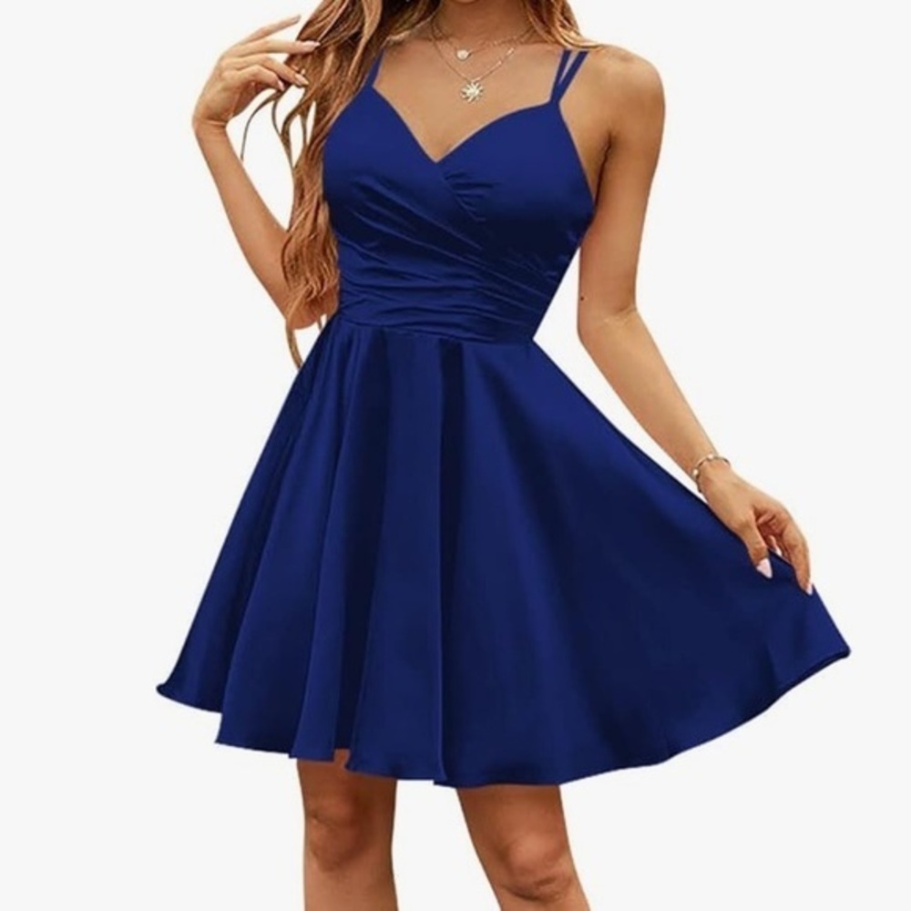 Dancing Queen Blue Ruched Wrap Cocktail Dress Size S